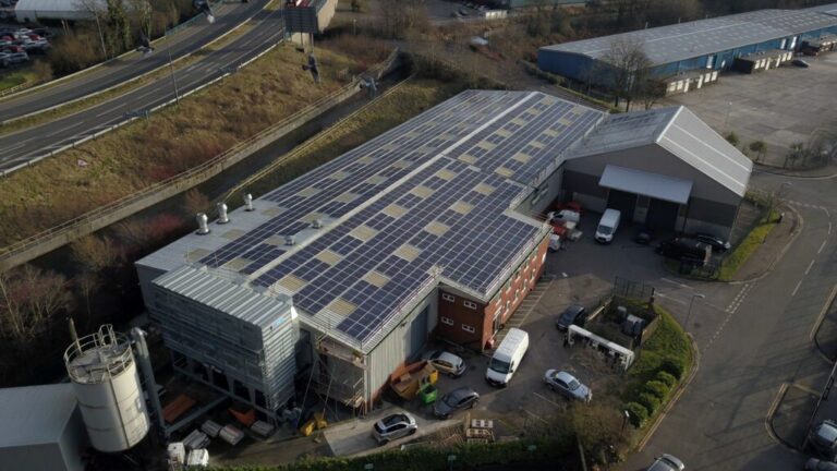Solar PV Installation uk on the roof of Crystal Doors, Rochdale