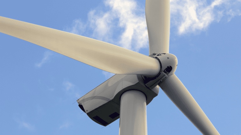 close-up of wind turbine.