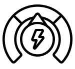 Black and white icon of a horseshoe magnet with a lightning bolt in the center.