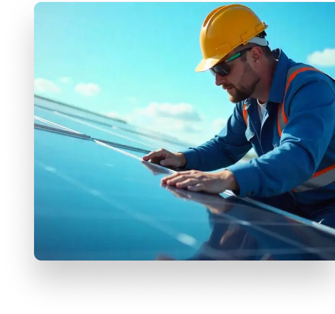 A man checking the solar panel.