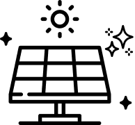 Icon of a solar panel under the sun with clean sparkles, showing efficiency and renewable energy.