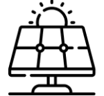 Solar panel icon with sun and rays symbolizing solar-powered energy solutions.