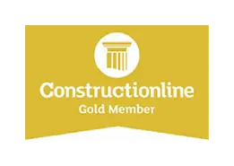 Gold badge with 'Constructionline Gold Member' and white column emblem on yellow.