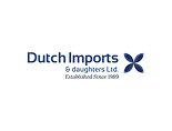 Logo for Dutch Imports & Daughters Ltd.: Established Since 1989 beneath. Four blue petal shapes form a star-like symbol to the right of the text. Blue and white color scheme.