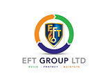 Logo of EFT Group Ltd with a shield containing EFT and a circular arrow in orange, blue, and green. Below: EFT GROUP LTD and Build - Protect - Maintain in smaller text.