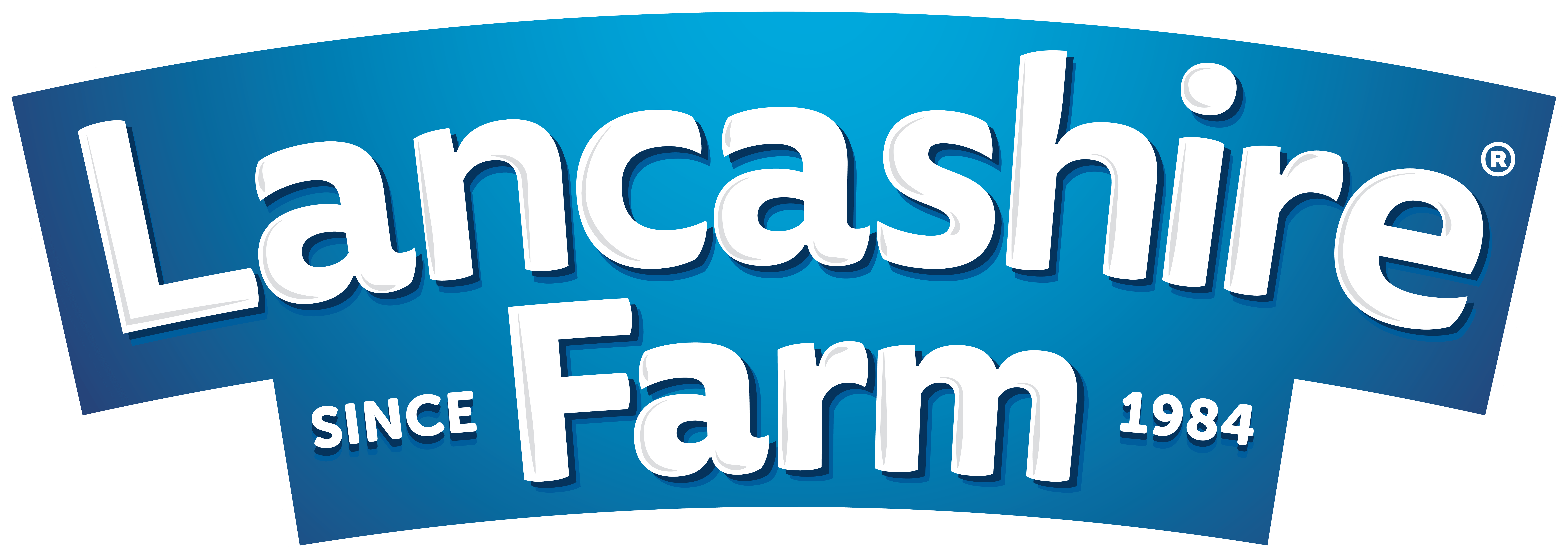 Blue logo with Lancs Farm in white text; Since 1984 elegantly written underneath.