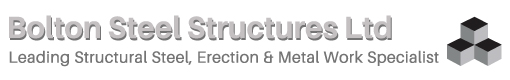 Logo for Bolton Steel Structures Ltd. It features the company name in gray and black text. Below, it reads: Leading Structural Steel, Erection & Metal Work Specialist. To the right are three black and gray cube icons.