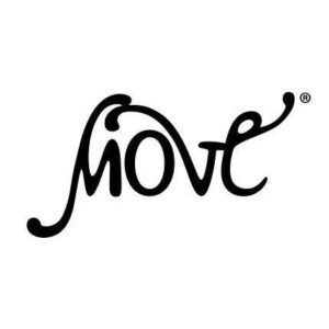 The image features the word move in an artistic, flowing font with a curvy design. Its black on white, capturing the essence of Move Online. A trademark symbol is at the top right.