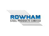 Logo of Rowham Steel Products Limited: company name in blue, bold letters over a stylized gray metal sheet.
