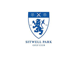 Blue and white Sitwell Park Golf Club logo: Shield with a blue lion holding a golf club, two crossed clubs at the top, and SITWELL PARK GOLF CLUB text below.