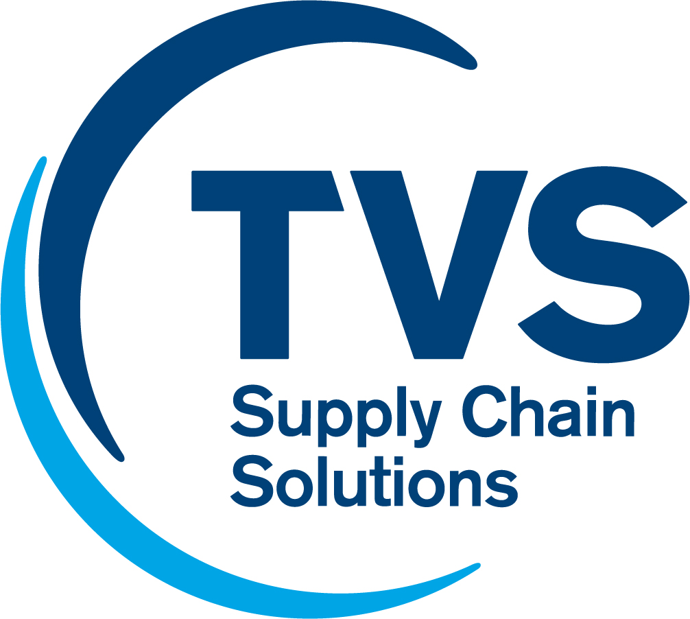 Logo of TVS Supply Chain Solutions with bold blue TVS and Supply Chain Solutions below, encircled by two curved blue lines.