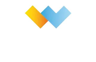 Logo with two overlapping diamond shapes, one orange and one blue, above the word Wefen in stylized white text on a transparent background.