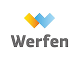 Logo with two overlapping chevrons, one golden orange and one blue, forming a stylized W above the gray text Werfen. The design is modern and clean.
