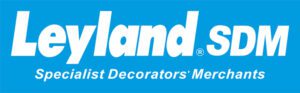 Leyland SDM logo: Leyland SDM Specialist Decorators Merchants in white text on a bold blue background.