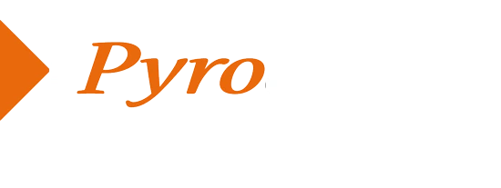 Pyroguard logo with vibrant orange letters and a diamond shape on the left, all set against a sleek black background.