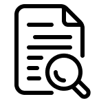 Document icon with lines of text and a magnifying glass over it.
