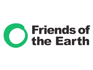 A green and black Friends of the Earth logo
