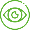 Green eye icon within a circular outline, symbolizing vision, awareness, or observation.