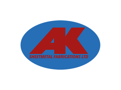 Red "AK" & "SHEETMETAL FABRICATIONS LTD" on blue oval, all on a white background.
