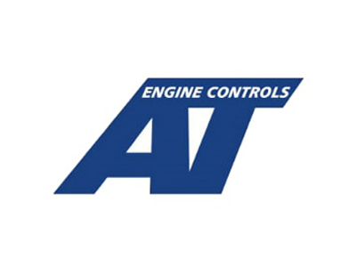 Blue "AT" with "ENGINE CONTROLS" in white atop the T, all on a white background.