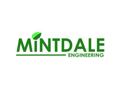 MINTDALE in large green with a leaf over the I; ENGINEERING right, smaller, underlined in green.