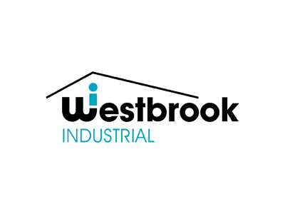 Westbrook" in bold black with a roof outline above; "INDUSTRIAL" below in light blue caps.