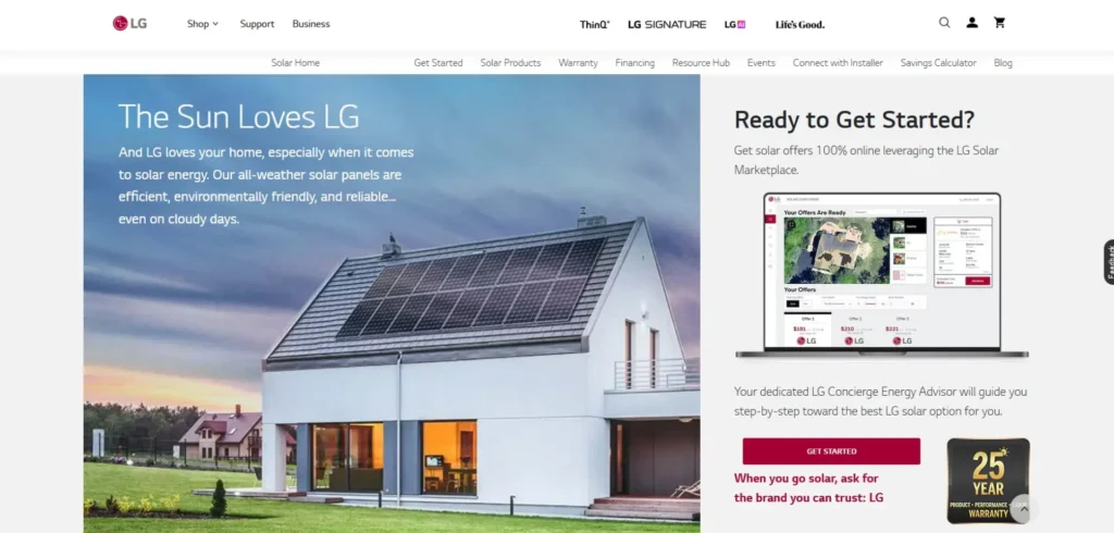 LG Solar homepage