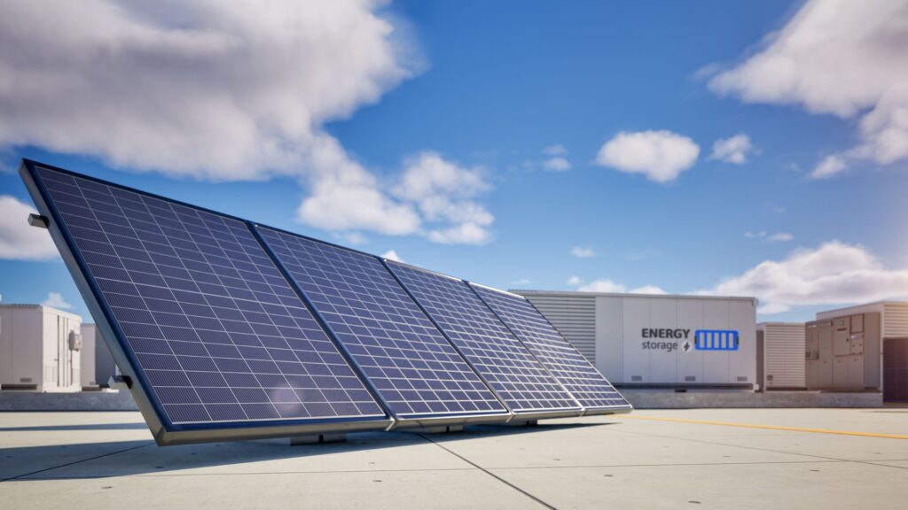 solar battery container unit with solar panel